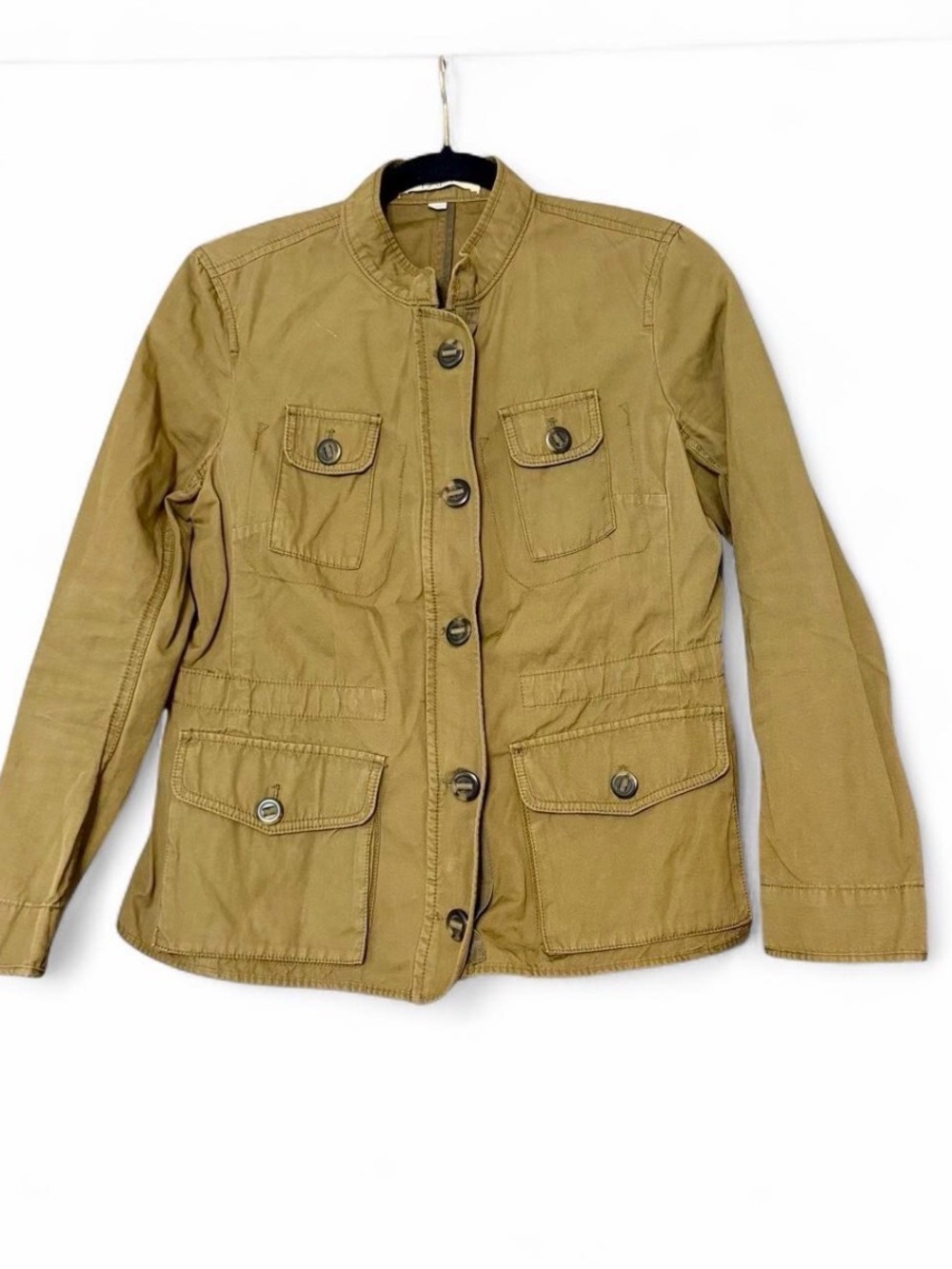 Jacket lightweight fall coat Utility Jacket Khaki zip up cotton petite button up
